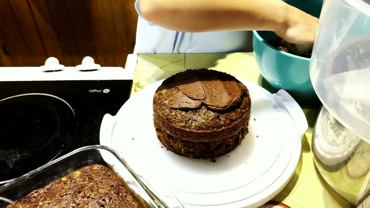 Serene baking a chocolate cake